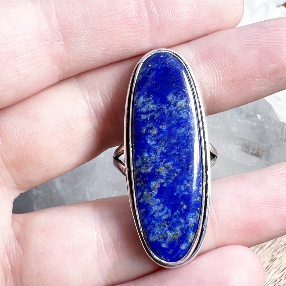Long Lapis Lazuli Ring Size 9 Solid Sterling Silver 925 Handmade New